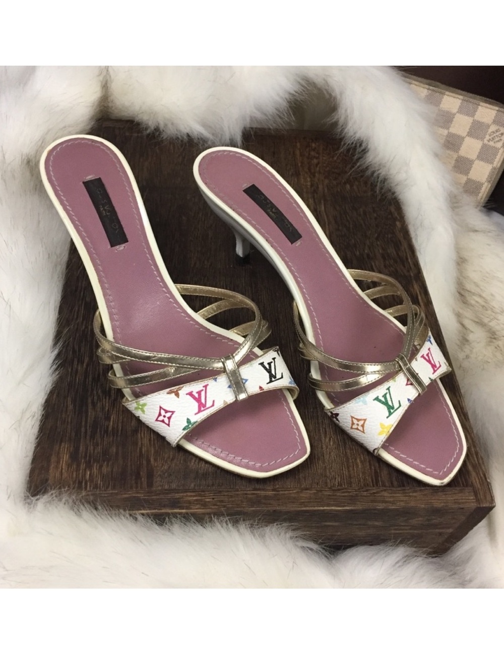 ♥️ Louis Vuitton White Multicolor Monogram  Size 36.5 (6.5) Mule Slide Heels